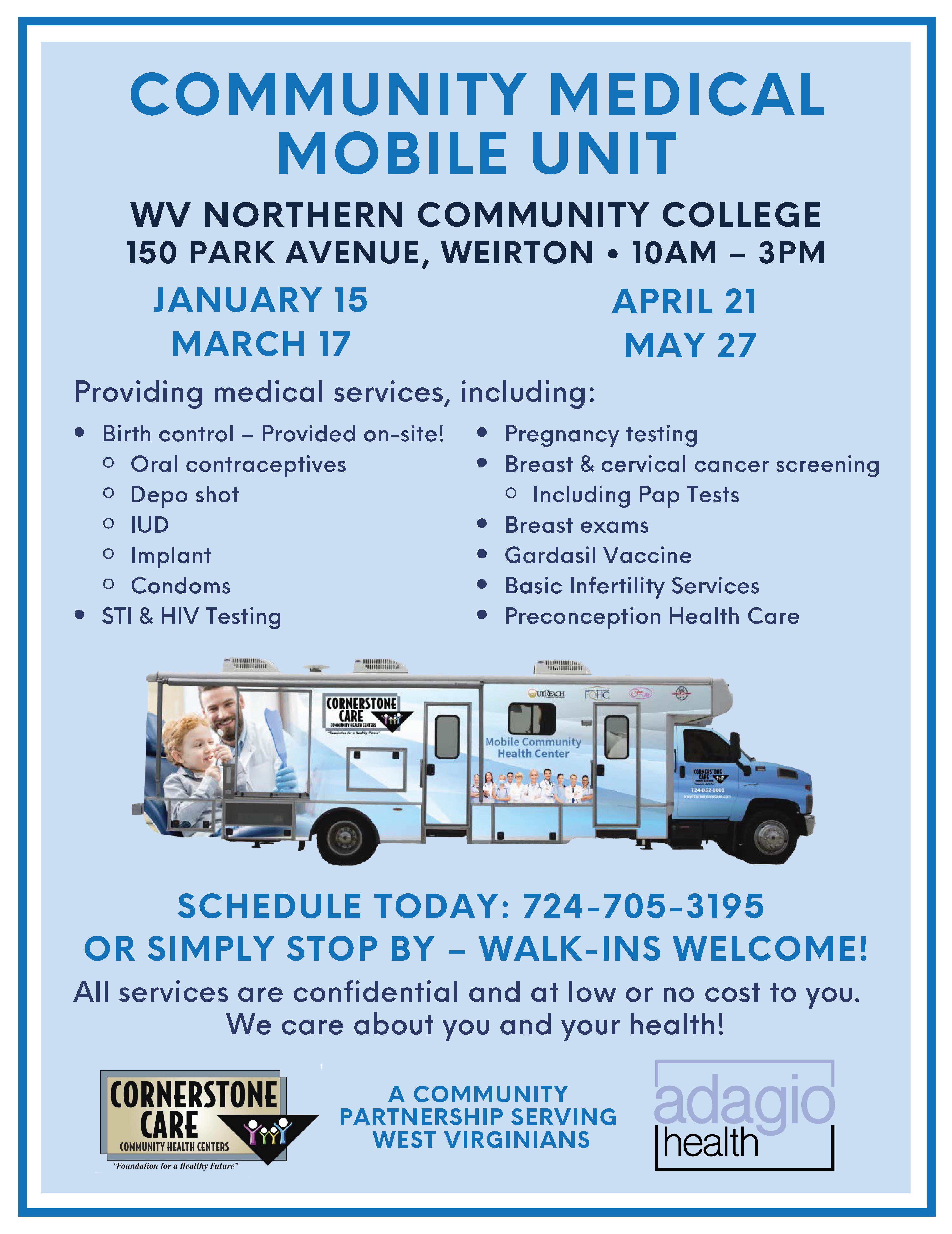 Calendar Weirton Mobile Medical Unit WVNCC West Virginia Northern