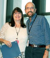 Emeritus Professor Thomas R. Danford of West Virginia Northern Community College congratulates Joyce Britt, the first recipient of the Danford Faculty Award. The award recognizes outstanding contributions by full-time faculty at West Virginia Northern.