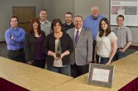 From left are Jason Adams, TSG Studios video production manager; Pamela Woods, WVNCC institutional research director; Philip Bishof, WVNCC application programmer; Hilary Curto, WVNCC graphic arts designer senior and Webmaster; Wes Ebeling, TSG Web project manager/senior designer, developer; Robert DeFrancis, WVNCC dean of community relations; Michael Bizanovich, TSG president; Abbey Kurtz, TSG Web/graphic designer, and Travis Sutphin, TSG Web/database developer.